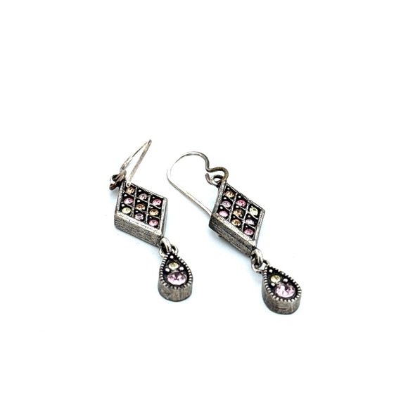 Patricia Locke silver tone multicolored crystal dangle vintage earrings - Picture 5 of 13